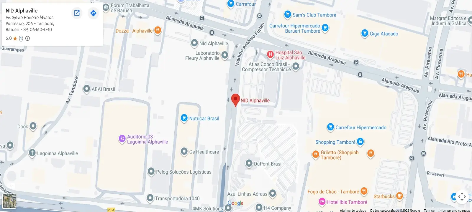 Prévia do Google Maps com a localização do NID Alphaville — clique para interagir