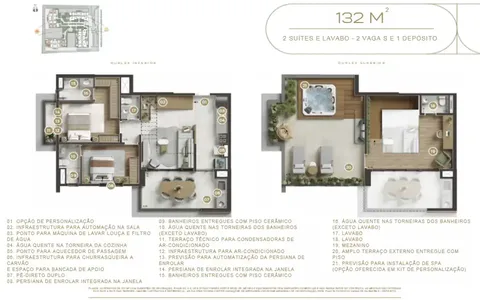 Planta 132m² – 2 SUÍTES E LAVABO – 2 VAGAS E 1 DEPÓSITO