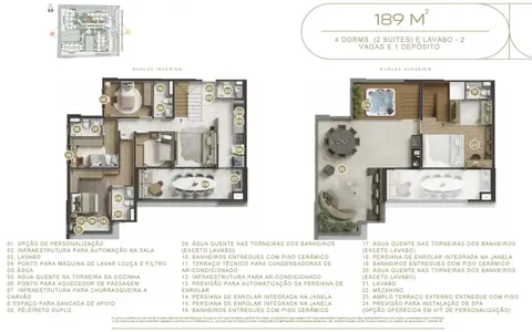 Planta 189m² – 4 DORMS (2 SUÍTES) E LAVABO – 2 VAGAS E 1 DEPÓSITO