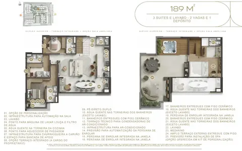 Planta 189m² – 3 SUÍTES E LAVABO – 2 VAGAS E 1 DEPÓSITO