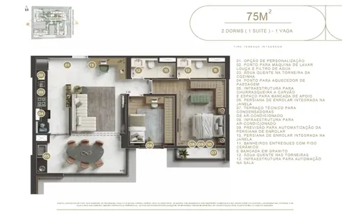 Planta 75m² – 2 DORMS (1 SUÍTE) – 1 VAGA