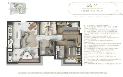 Planta 86m² – 2 SUÍTES – 1 E 2 VAGAS